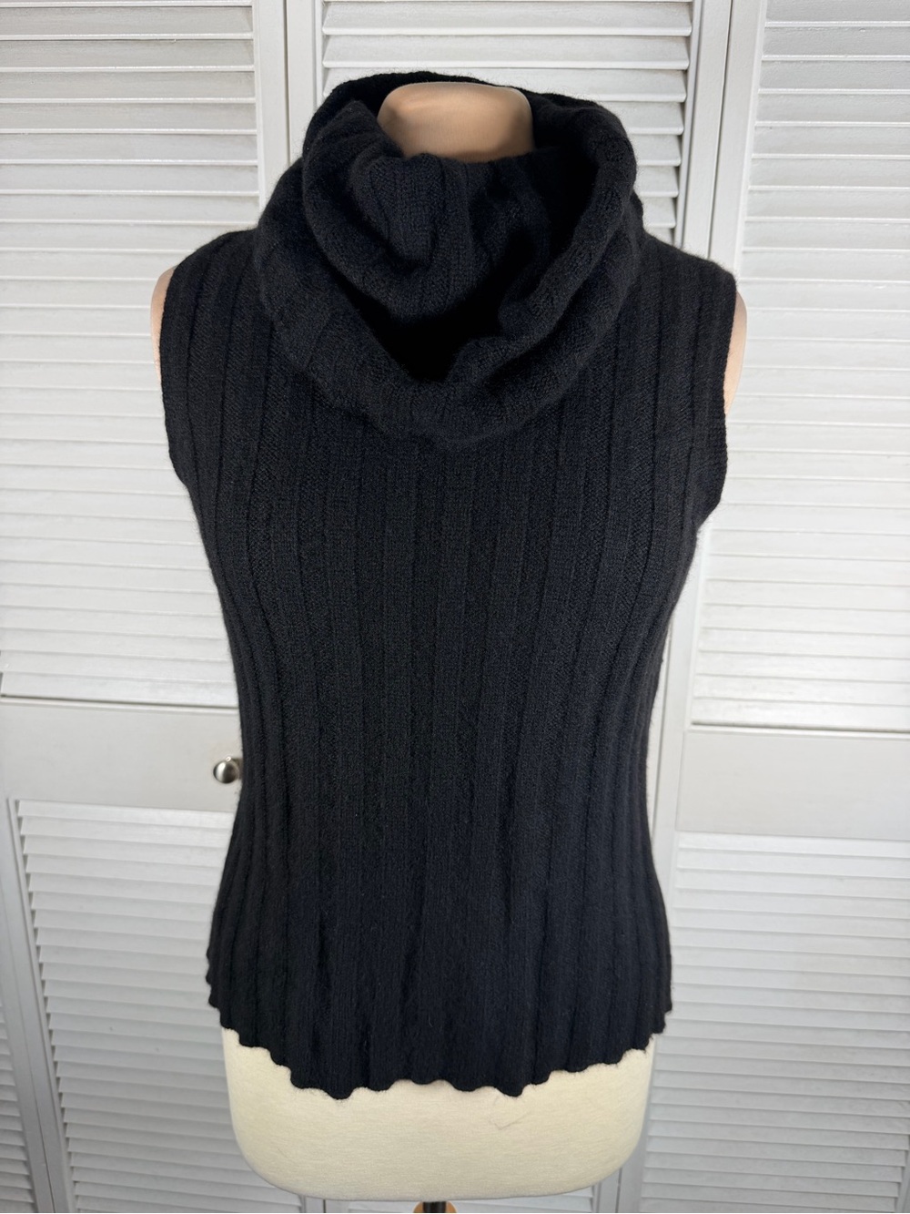 Vintage Kate Hill Black Wool Cashmere Sleeveless Cowl Neck Sweater Top L